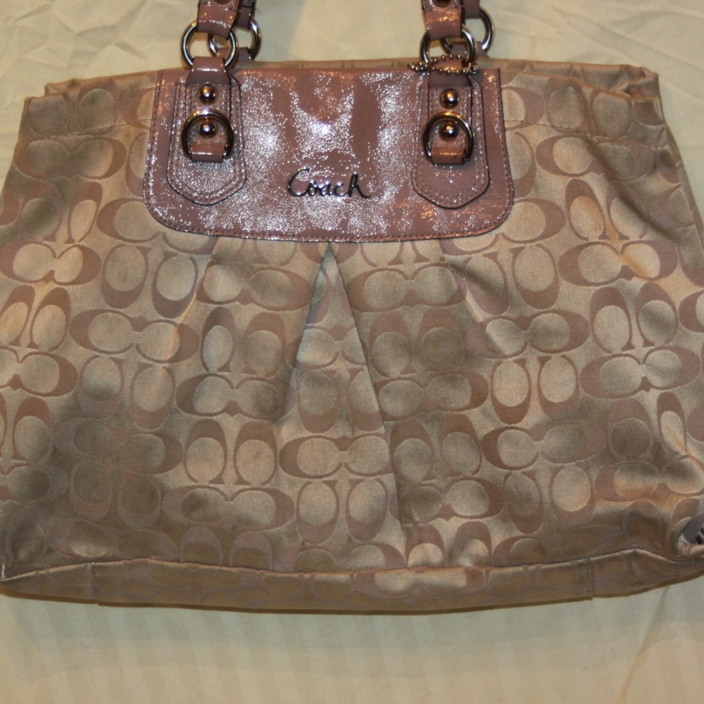 Coach 15510 Ashley Cary All Beige Purple Purse - Picture 2 of 7